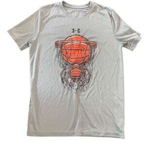 Under Armour spider basketball youth large red gray short sleeve